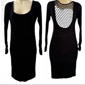 Twenty Women’s Black Long Sleeve Knit Dress with Fishnet Back Cutout Size M